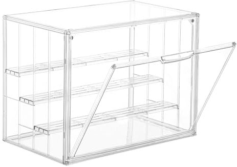 Attelite Acrylic Display Case,Upgrade 4 Tiers Clear Display Case with 3 Adjustable divider, Stackable Large Storage Box with Magnetic Door for Collectibles Action Figures