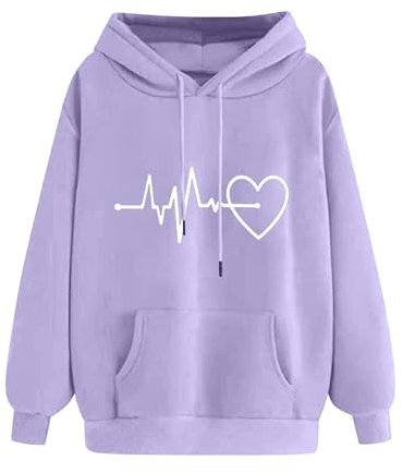 KOG Hoodie Damen Baumwolle Sweatshirt mit Kapuze Einfarbig Hoodies Mode Bekleidung Kapuzenpullover Freizeit Frauen Winter Große Größen Langarmshirt Lila L