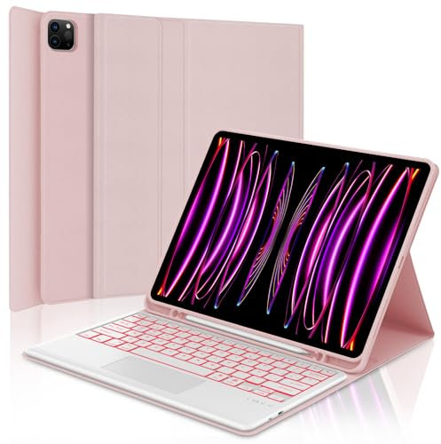 SENGBIRCH Teclado para iPad Pro 12.9 con Touchpad, Teclado para iPad Pro 6/5/4/3 Generación, Funda Teclado Bluetooth Inalámbrico Retroiluminación para iPad Pro 12.9 Pulgadas 2022/2021/2020/2018, Rosa