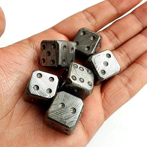 Damast Würfel D6 | Handgefertigt Spielbank Würfel | Damast Stahl Casino Dice | 18mm 6-seitig | Deko Stahlwürfel