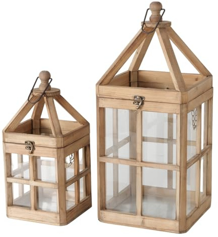 Arinosa Windlicht Laterne Landhaus Holz Braun 18x18x38cm oder 24x24x56cm, Bitte Größe wählen:Klein 18x18x38cm
