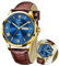 Taxau Uhren Herren Business Freizeit Männer Uhr Mit Datums- Und Tagesanzeige Wasserdicht Analog Herren Armbanduhr Uhr Braunes Armband Blaues Zifferblatt Watches for Men