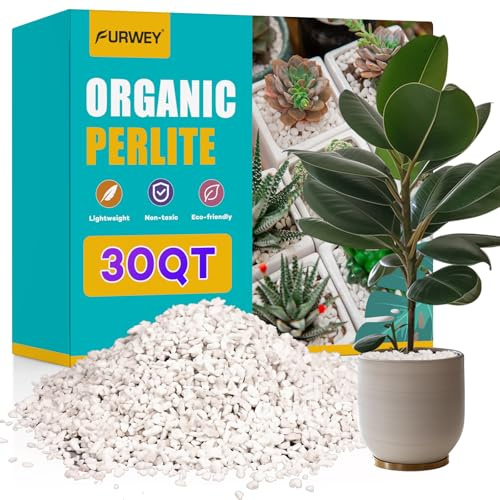 FURWEY 30QT Organic Perlite for Plants,3-6mm Horticultural Perlite 100% Natural for Gardening,for Indoor & Outdoor Plant to Enhanced Drainage and Promotes Soil Root Growth