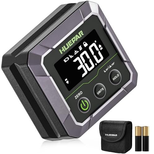 Digital Angle Finder, Huepar Angle Finder Professional Digital Level Box Strong Magnetic Base with VA LCD Display for Table Saw Blade, Woodworking, Bend Pipes Etc.