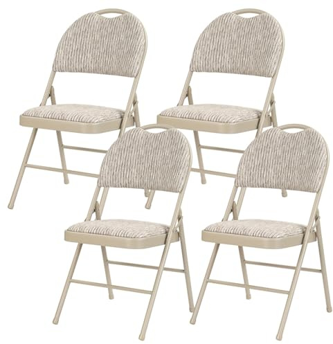 Taylor & Brown 4 x Padded Beige Checkered Fabric Folding Chair Seat High Back Rest for Home, Dining, Office, Computer Desk Chairs, Seating Events - Metal Frame, 50 x 46 x 85cm