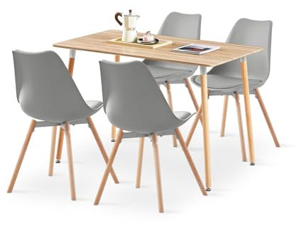 LafeuR Esszimmergruppe Esstisch mit 4 Stühle Essgruppe, 110cm Rechteckig Küchentisch und 4er Set Esszimmerstühle für Küche Esszimmer Wohnzimmer (Eiche Tisch+4 Grau Stühlen)