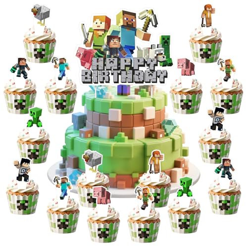 25 Stück Tortendeko,Cake Topper Geburtstag, Muffin Deko, Deko Topper Set für Jungen Mädchen und Kinder Geburtstag Party (Stil 4)
