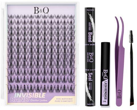B&Quagen Lash Extension Set Snow Lotus Invisible Band Wimpern Extensions Set 7 tage halt 8-18 MIX Cluster Lashes C curl Unsichtbare Künstliche Wimpern(Snow Lotus style-C-8-18MIX)