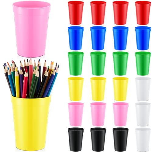 Tioncy 26 Pcs Pencil Cups for Desk Classroom Colored Pencil Holder Organizers Bulk Plastic Pen Holder Cups Cute Table Marker Containers Makeup Storage for School Classroom Office Supplies