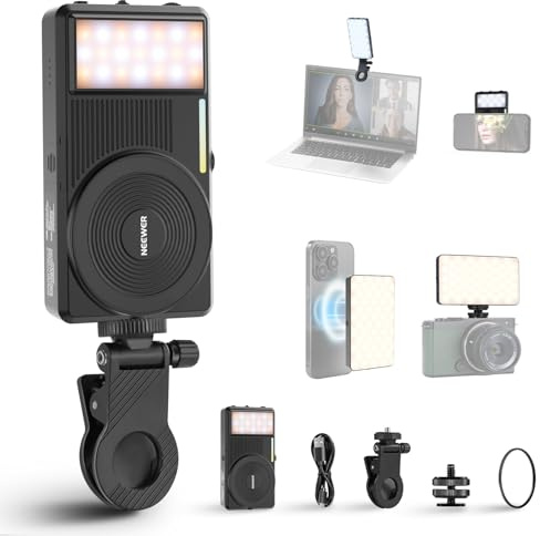 NEEWER Basics Magnetisches Handy Selfie Licht für iPhone, MagSafe, doppelseitiger Clip, LED Beleuchtung, 402lx/0,5m, CRI90+, 3000mAh, für Kameraaufnahmen, Computer, Videokonferenzen, Make up