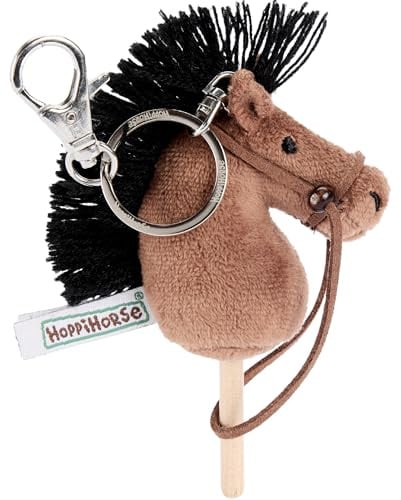 Hoppimals Hoppihorse by Mini Steckenpferd Schlüsselanhänger mit echten Zügeln – Plüsch Pferdekopf mit Holzstab – Miniatur Hobby Horse