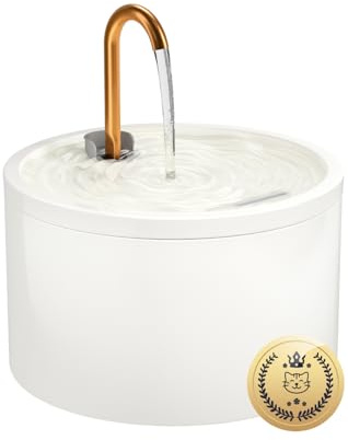 MISFANS Ceramic Cat Water Fountain for Drinking, Copper Spout 2.1L Cat Fountain, Ultra-Quiet Pet Water Dispenser, Triple Filtration, Hygienic & Easy Clean (White)