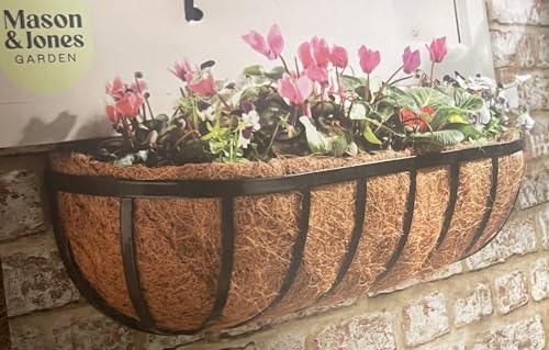New|| Garden 24-inch Deluxe Window Basket|| 60 cm Black Steel Wall-Mounted Planter with Coco Liner|| ideal 4 Decorative floral Displays/Underneath windowsills||