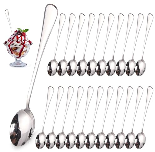 24 Stück Latte Macchiato Löffel, 19,5 cm Lange Löffel aus Edelstahl Joghurtlöffel Lang Dessertlöffel Kaffeelöffel Lang für Eiskaffee Milchshake Eisbecher