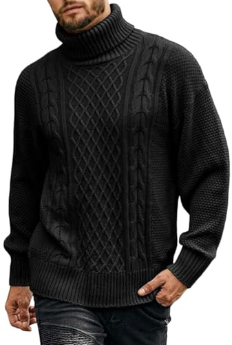 Oanviso Rollkragenpullover Herren Strickpullover Zopfmuster Winter Pullover Warm Rollkragen Zopfpullover Herrenpullover Langarm Strick Turtleneck Sweater
