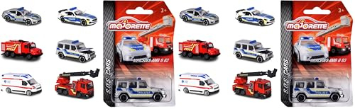 Majorette - SOS Einsatzfahrzeug – 1 von 6 zufälligen Spielzeugauto aus der S.O.S. Cars Edition für Kinder ab 3 Jahren, Rettungsfahrzeuge, 7,5 cm, Durchsichtig (Packung mit 2)