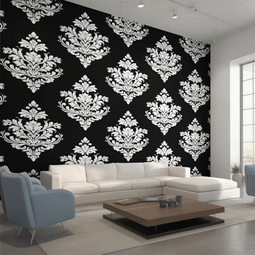 Damask Wallpaper Black and White, Victorian Baroque Wall Paper for Bedrooms, Home Decor Photo Wallpaper for Living Room 150x105 Non-Woven Wall Mural W&92