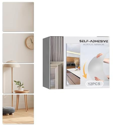Placas De Espejo Para La Pared | 12 Piezas De Paneles Cuadrados Adhesivos De Acrílico | 9.9 Por 9.9 Centímetros Lámina De Espejo Flexible,Decoración Para Casa Dormitorio Armario Garaje Y Habitación