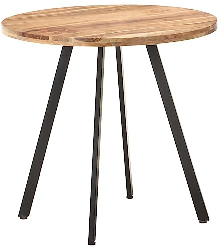 Zeehear Table à manger ronde 80 cm, bois massif d'acacia naturel, pieds en fer robuste, noir, pour salle à manger et cuisine, table de cuisine durable