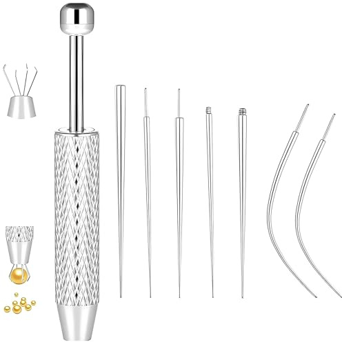 Piercing Oreille, Kit Piercing, Pince Piercing, Piercing, Set de 7 Aiguilles de Perçage avec 1 Outil de Capture en Acier Inoxydable, Outils Professionnels pour Nez Lèvre et Corps, Argent