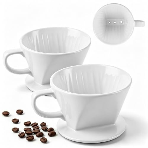 Oungy 2 Stück Kaffeefilter Porzellan, Fächerförmiger Kaffeefilter für 2–4 Tassen Kaffee, Wiederverwendbar Kaffeefilterhalter, für Zuhause, Café