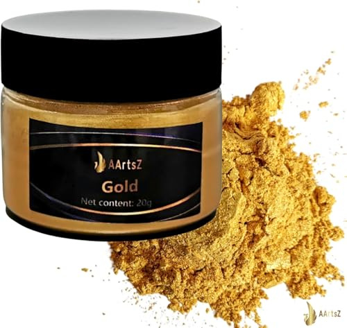 AArtsZ Epoxidharz Farbe Mica Pulver, Flashy Gold 20g Jar, Pigmentpulver | Perlglanz Farbpigmente Metallischer Powder für Schmuckherstellung Nagellack Seifenfarbe Schleim Kerzenherstellung Badebomben