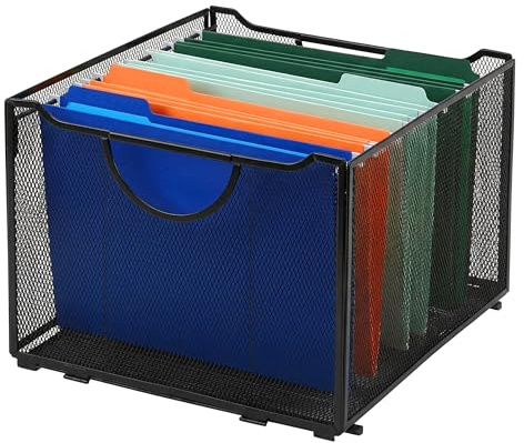 Relaxdays Scatola Portadocumenti per cartelle sospese, AxLxP: 26 x 39 x 34 cm, con Manici, Acciaio