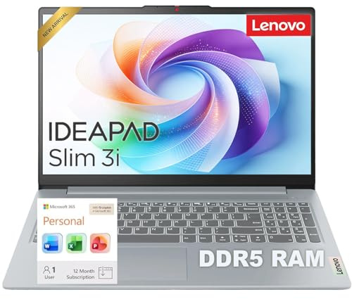 Lenovo IdeaPad Slim 3 • Laptop con display FHD da 15,6 pollici • AMD Ryzen 7 7730U (8 core) • 16 GB DDR4 SDRAM • SSD da 512 GB • Otturatore per la privacy • Lettore di schede SD • Dolby Audio