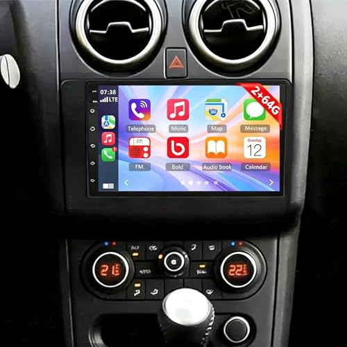 Car Stereo Radio for Nissan Qashqai J10 2007–2013, with Wireless CarPlay & Android 15 Auto, 7 HD Touch Carplay Screen for Car, with Bluetooth WiFi GPS Backup Camera/FM/RDS/SWC/Mirror link/Mic 2G+64G