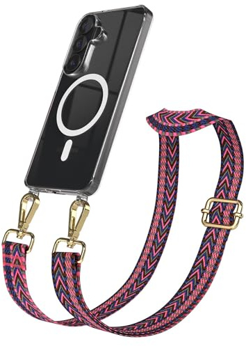 EAZY CASE Handykette - Verstellbares Taschenband kompatibel mit Galaxy S26, Schulterriemen, Handykordel mit Silikon Hülle, Qi Charging kompatibel, Umhängetasche, Zebra - Schwarz Beige Gold