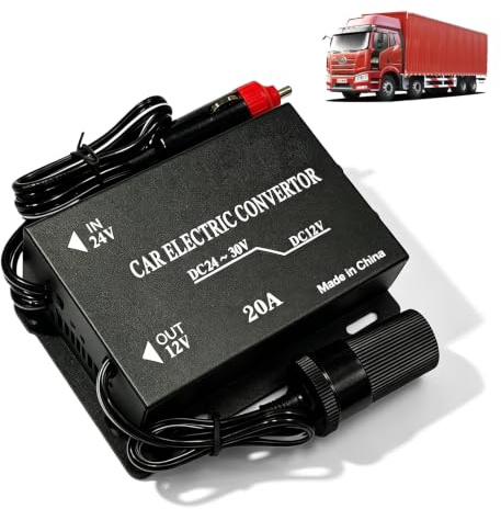 Invertitore di alimentazione ribassa, da 24 V a 12 V, 20 A, convertitore di tensione per camion, trasformatore per auto, riduttore di tensione per auto, tipo accendisigari, per auto, camion, yacht