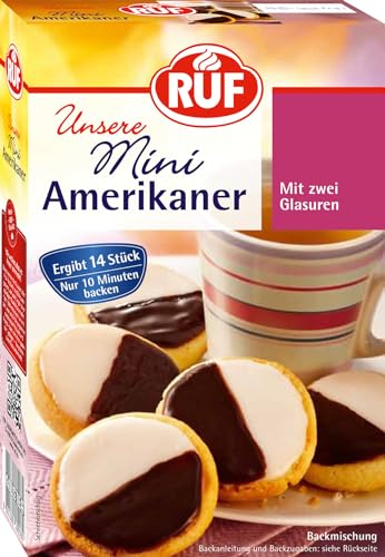 RUF Mini-Amerikaner, Backmischung nur 10 Min Backzeit für Gebäcktaler mit 2 Glasuren, ergibt 14 Stück