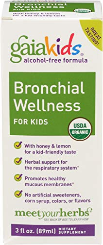 Gaia Herbs, GaiaKids Bronchial Wellness Syrup, Immune Health, Soothing Throat and Respiratory Support, Organic Honey Lemon Flavor, Physician Formulated, 3 Fluid Ounces