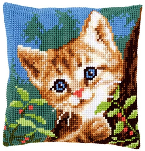 VERVACO Kit Cuscino Punto Croce Gatto su Un Albero Set Ricamo Principianti Cuscini Gobelin Decorativi ca. 40 x 40 cm Accessori per Lavoretti Creativi DIY Casa Decor Hobby Adulti Cross Stitch