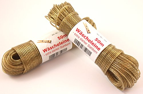 Wäscheleine 50m mit Stahleinlage -K&B Vertrieb- Stahlseil Stahlseilwäscheleine Wäsche Leine extra stark 704 (Transparent)