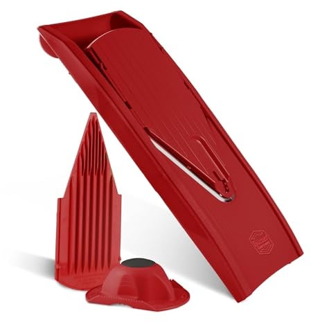 Börner Mandoline V1 ClassicLine (Set de Base) • Mandoline Réglable pour Légumes & Fruits • Avec 2 Inserts, Porte-fruits • Coupe-légumes en V pour tranches en 3 épaisseurs • Rouge