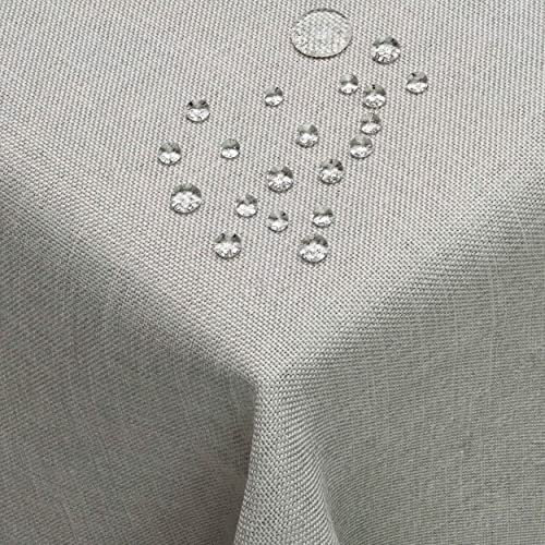 DecoHomeTextil Leinen Optik Farbe Größe wählbar - Eckig 160 x 320 BZW.320x160 BZW. 160x320 cm Hellgrau mit Lotus Effekt Tischdecke mit Fleckschutz Hellgrau TD Eckig