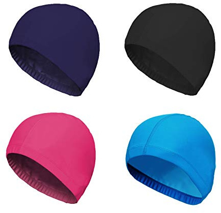 SUNTRADE 4-Pack Man Women Pure Color Nylon Spandex Fabric Swim Cap Swimming Cap Bathing Cap