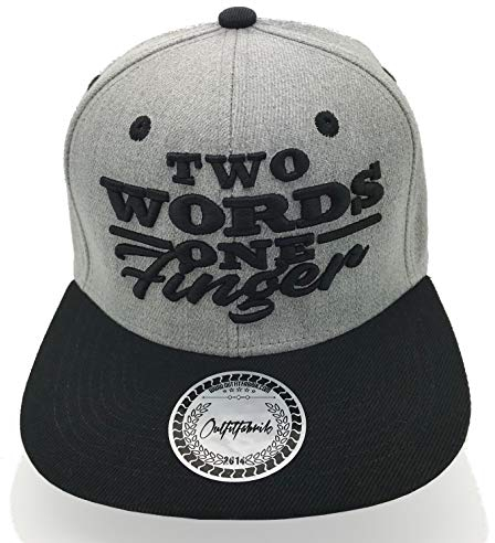 Outfitfabrik Snapback Cap Two Words One Finger in grau/schwarz, 3D-Stick