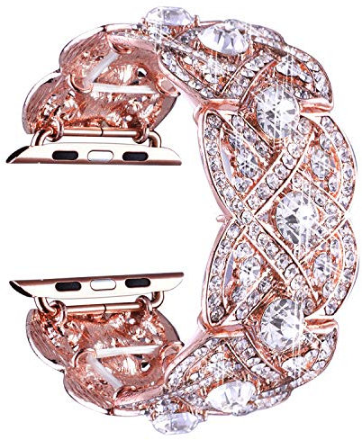 VIQIV Bling Bandes pour Apple Watch 40 mm 44 mm iWatch Série 4 3 2 1, Sangle de Diamant de Strass Bracelet en Acier Inoxydable pour Femme, Femme, Rose Gold, 44mm