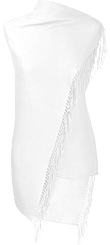 fiolini Pashmina Schal Stola Umschlagtücher Tuch für Damen - Super Weich – (weiss)