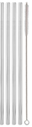 Weis Trinkhalme 4er Set gerade Form aus hochglanzpoliertem Edelstahl mit Reinigungsbürste, 24cm, 16807