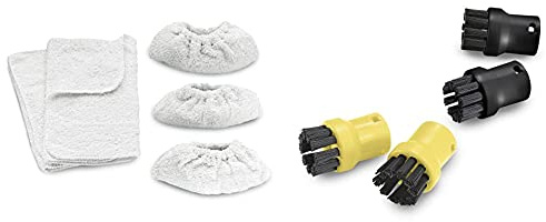 Kärcher Jeu de chiffonnettes Accessoire pour nettoyeurs Vapeur Hors Version Easy Fix & Set de Brosse Ronde Accessoire pour nettoyeurs Vapeur