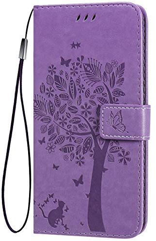 TANYO Hülle Geeignet für LG K41S / K51S, Wallet Tasche Hülle, Retro Blumen Muster Design, [Ultra Slim][Card Slot][Handyhülle] Flip Wallet Case Helles Lila