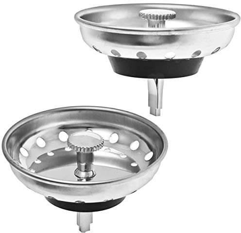 Hilltop Products – Tapón colador para fregadero de cocina, drenaje estándar de 3,5 pulgadas, en acero inoxidable con perilla de plástico, inferior de goma (paquete de 2)