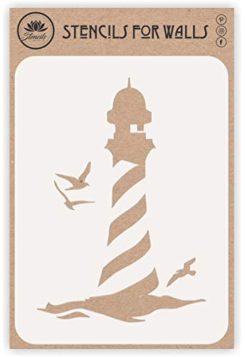 Leuchtturm Schablone, 21,59 x 31,75 cm (L) - Naive Meer Meer Nautische Möwen Wandschablonen für Malvorlage