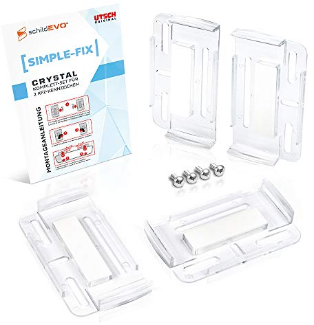 schildEVO Kennzeichenhalter rahmenlos | transparent – klar | Simple Fix CRYSTAL | Set für 2 Autokennzeichen | durchsichtige Nummernschildhalter