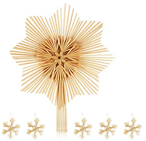 Homewit 6-teilig Stroh-Baumspitze 30 x 25 cm handgefertigte Weihnachtsbaumspitze Dekoration Weihnachtsdeko Stroh-Baum-Deckel Christbaumschmuck Christbaumspitze Stern Christbaumschmuck aus Stroh