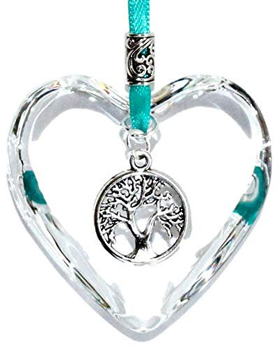 Glass Hanging Heart With Tree of Life Charm