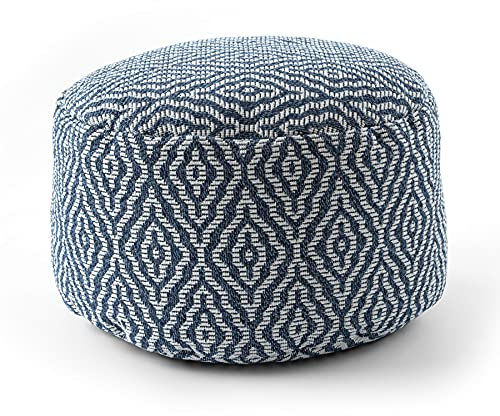 rugsx Pouf Hocker Zylinder Boho Fußstütze, für Sitz Dunkelblau/Creme, 50 x 50 x 50 cm